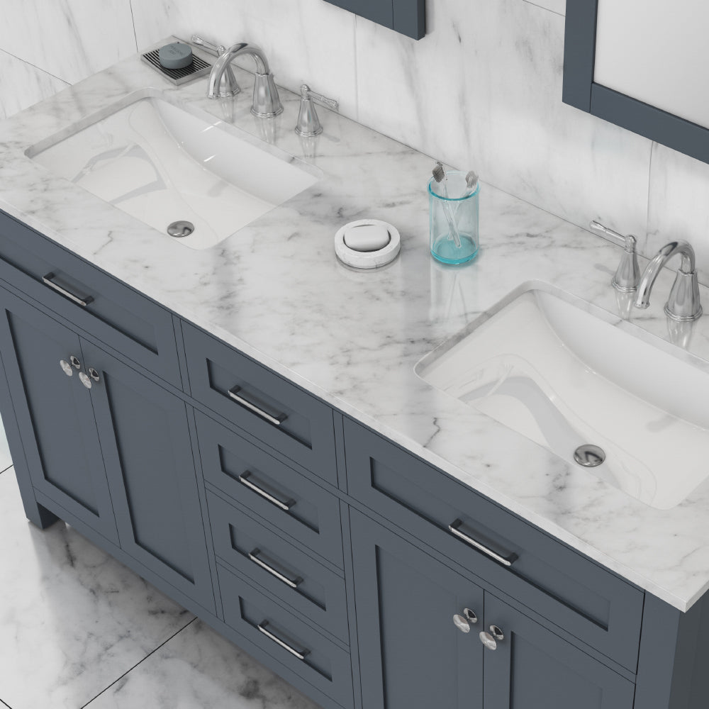 Norwalk 60 inch Double Vanity with Carrara Marble Top