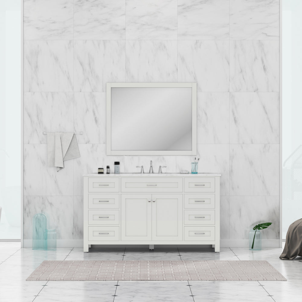 Norwalk 60 inch Single Vanity White with Carrara Marble Top