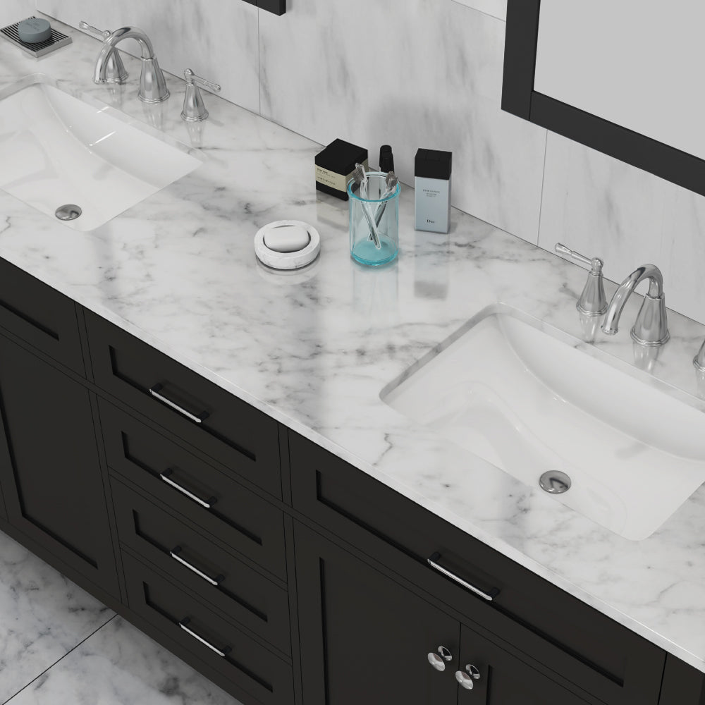 Norwalk 72 inch Double Vanity with Carrara Marble Top