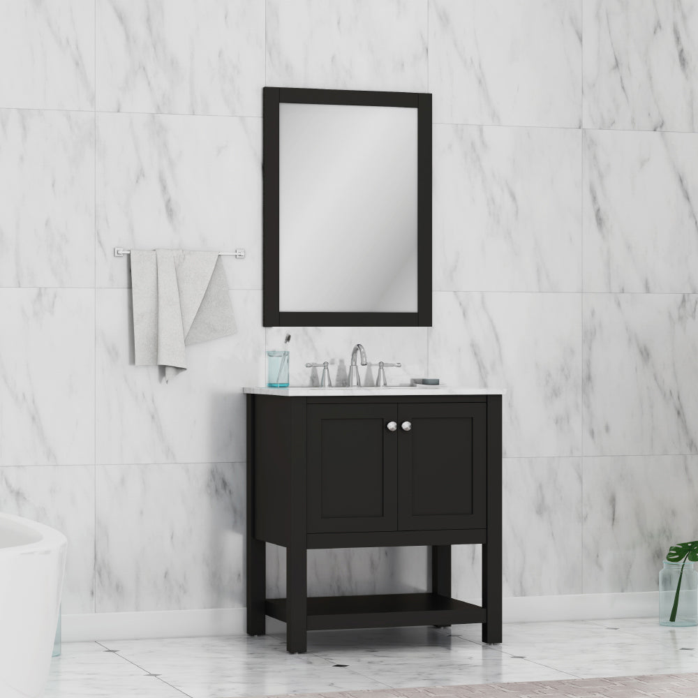 Wilmington 30 inch Vanity White with Carrara Marble Top