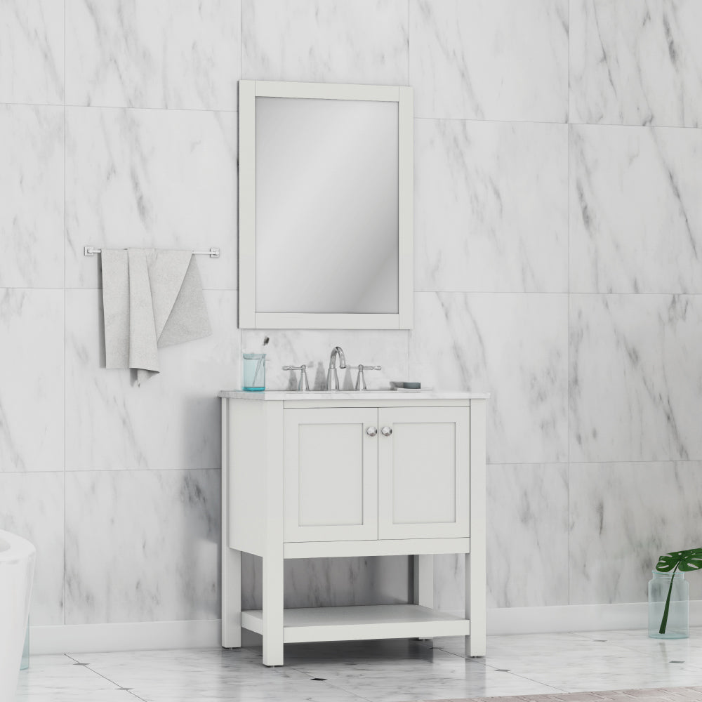 Wilmington 30 inch Vanity White with Carrara Marble Top