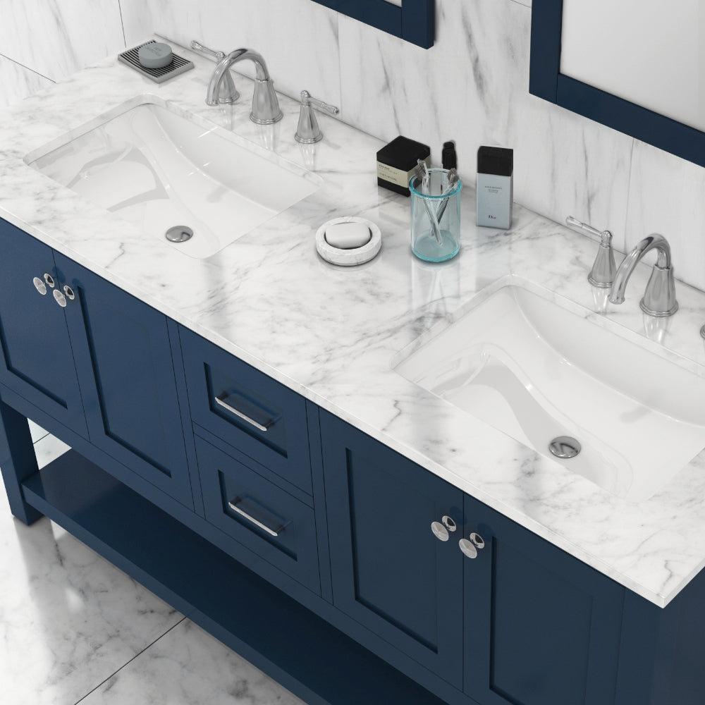 Wilmington 60 inch Double Vanity with Carrara Marble Top