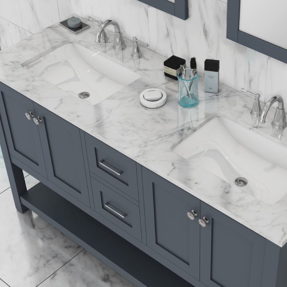 Wilmington 60 inch Double Vanity with Carrara Marble Top