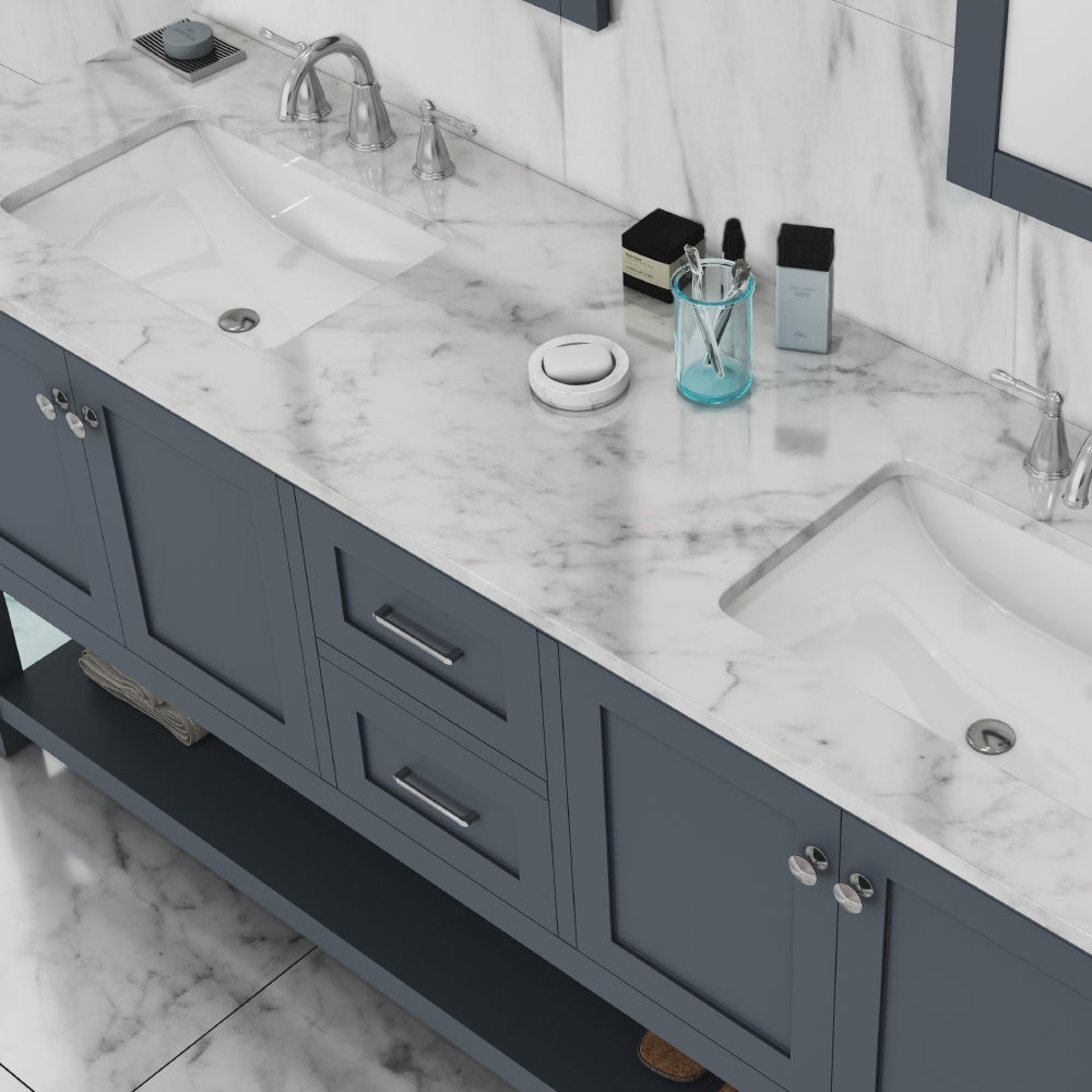 Wilmington 72 inch Double Vanity with Carrara Marble Top