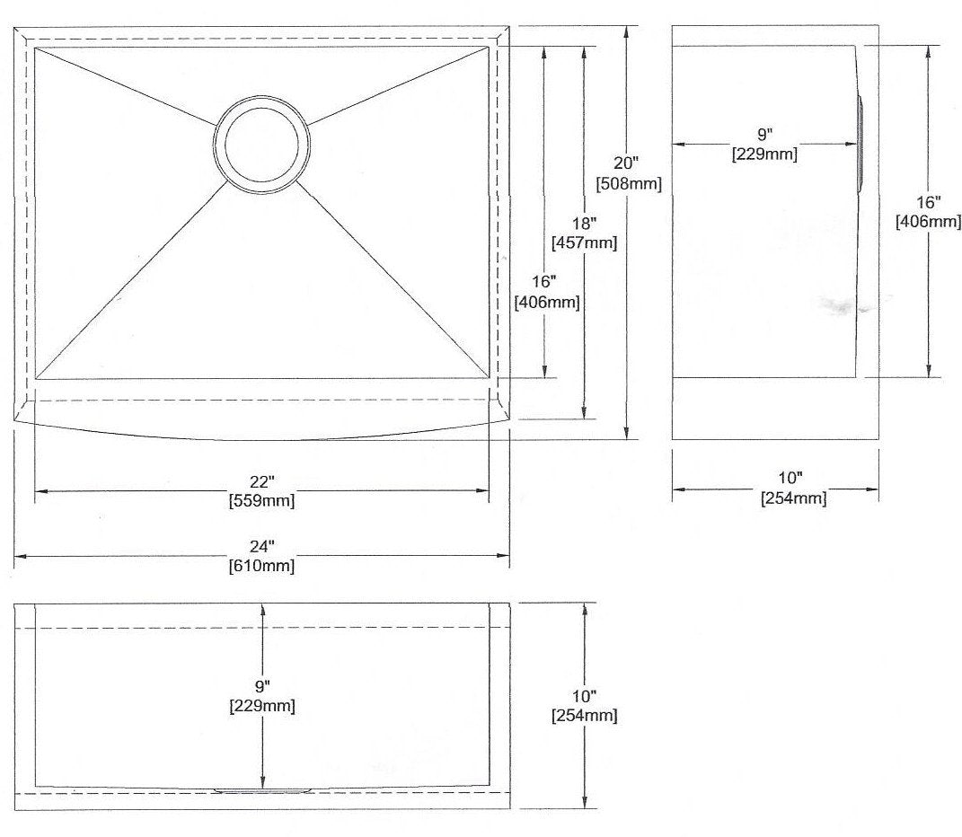 Zero Radius Single Bowl 24‘’ x 20‘’ Apron Sink KSF242010S