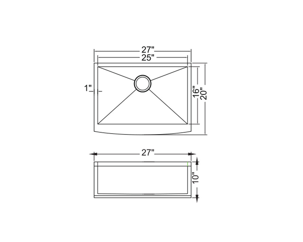 Zero Radius Single Bowl 27'' x 20'' Apron Sink KSF272010S