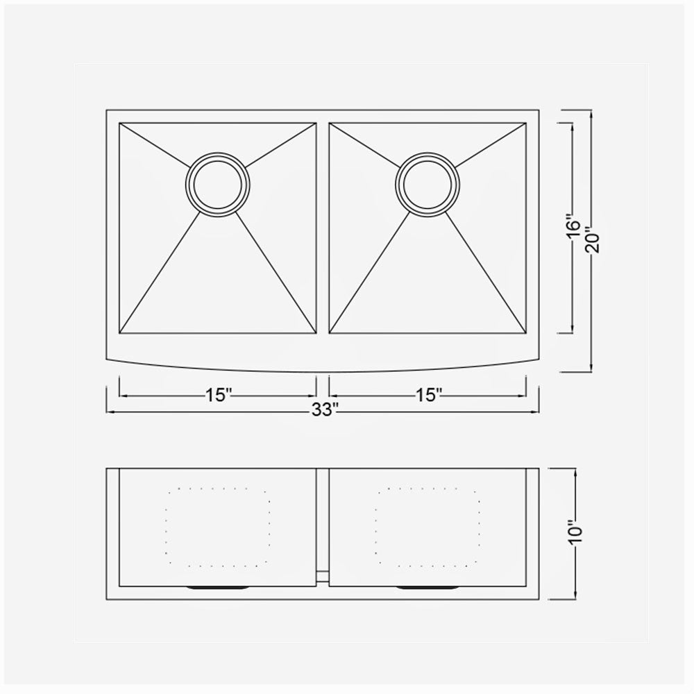 Zero Radius Double Bowl 33'' x 20'' Apron Sink  KSF332010D