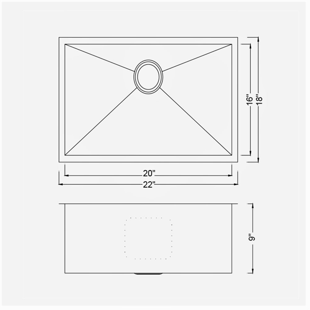 Zero Radius Under-Mount 22'' x 18'' Single Bowl Sink KSH22189S