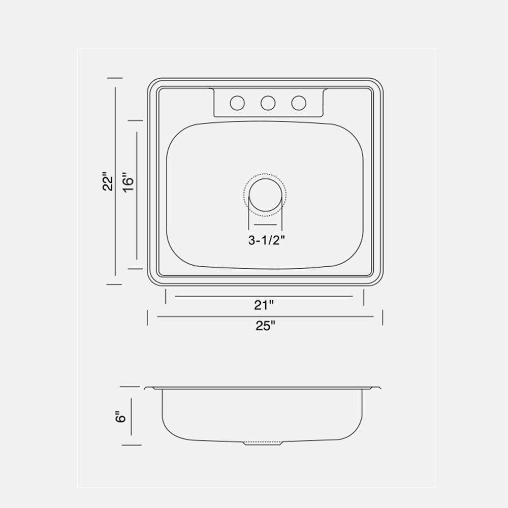 Top-Mount 25'' x 22'' Single Bowl Sink  KST25226