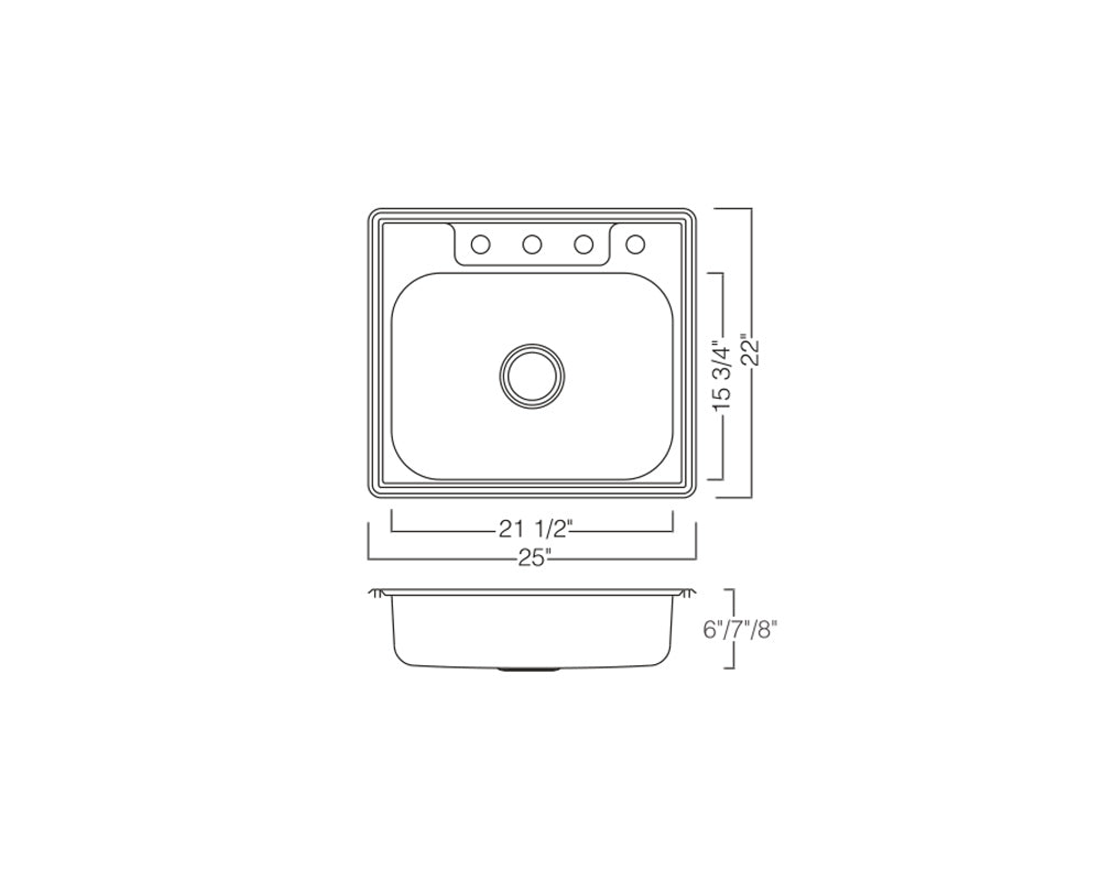 Top-Mount 25'' x 22'' Single Bowl Sink  KST25227