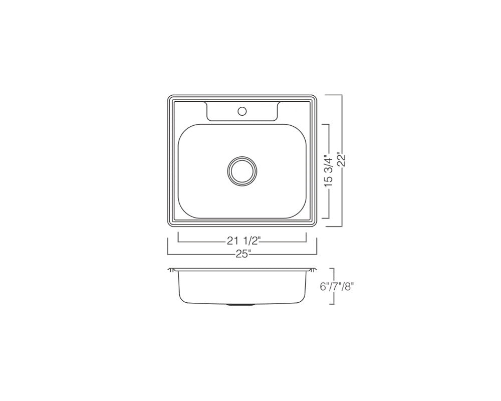 Top-Mount 25'' x 22'' Single Bowl Sink   KST25228