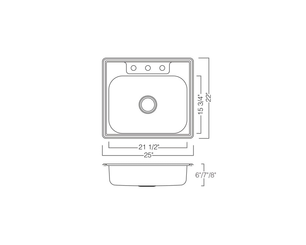 Top-Mount 25'' x 22'' Single Bowl Sink   KST25228