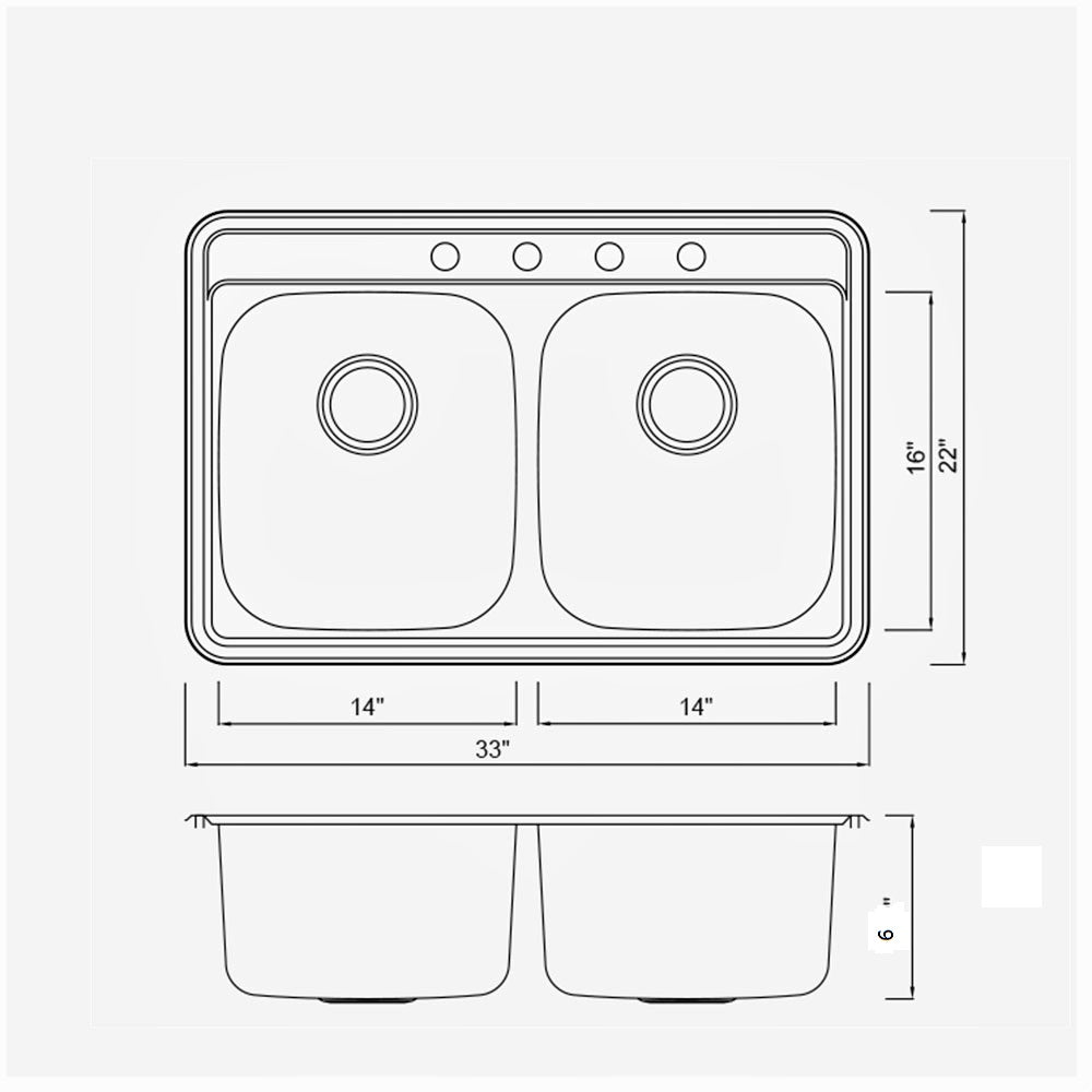 Top-Mount 32‘’ x 22‘’ Double Bowl Sink  KST332266-4