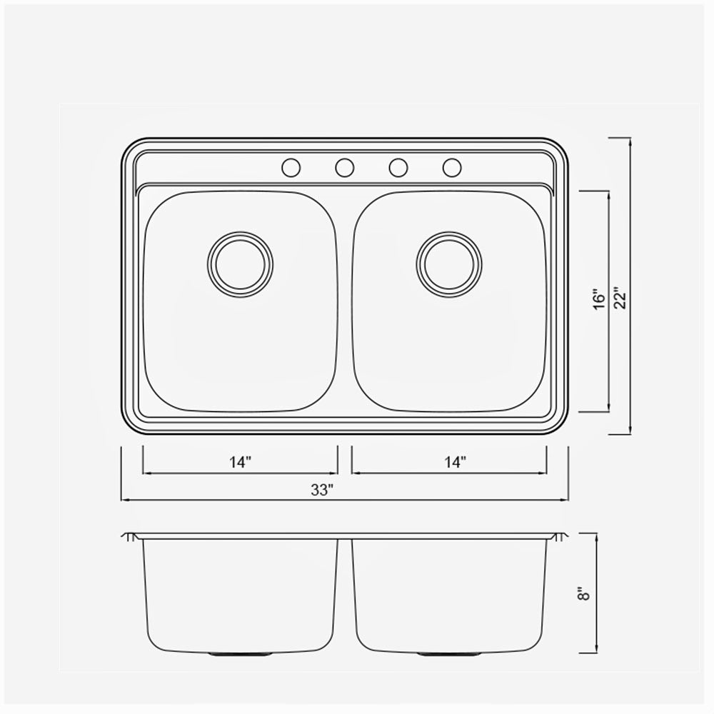 Top-Mount 32‘’ x 22‘’ Double Bowl Sink  KST332288