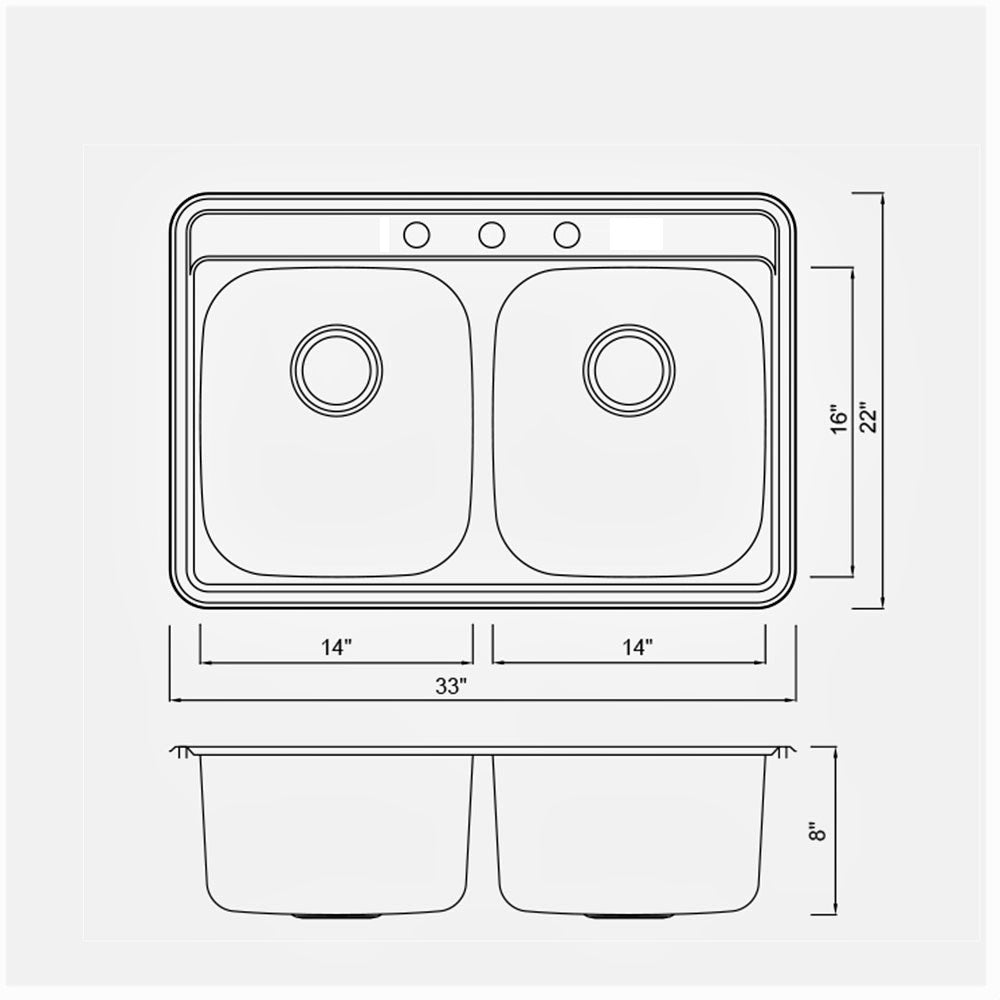 Top-Mount 32‘’ x 22‘’ Double Bowl Sink  KST332288