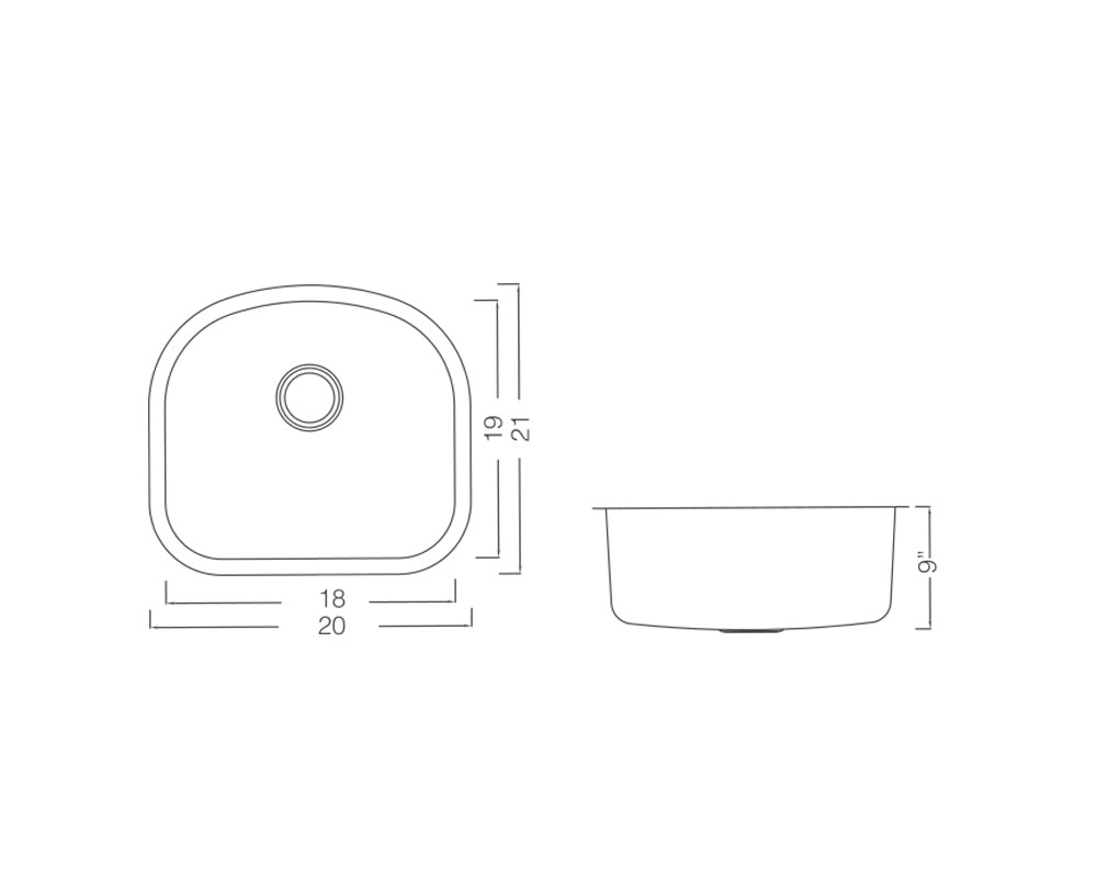 Under Mount Corner Sink 20''x 21''x 9'' KSU20219