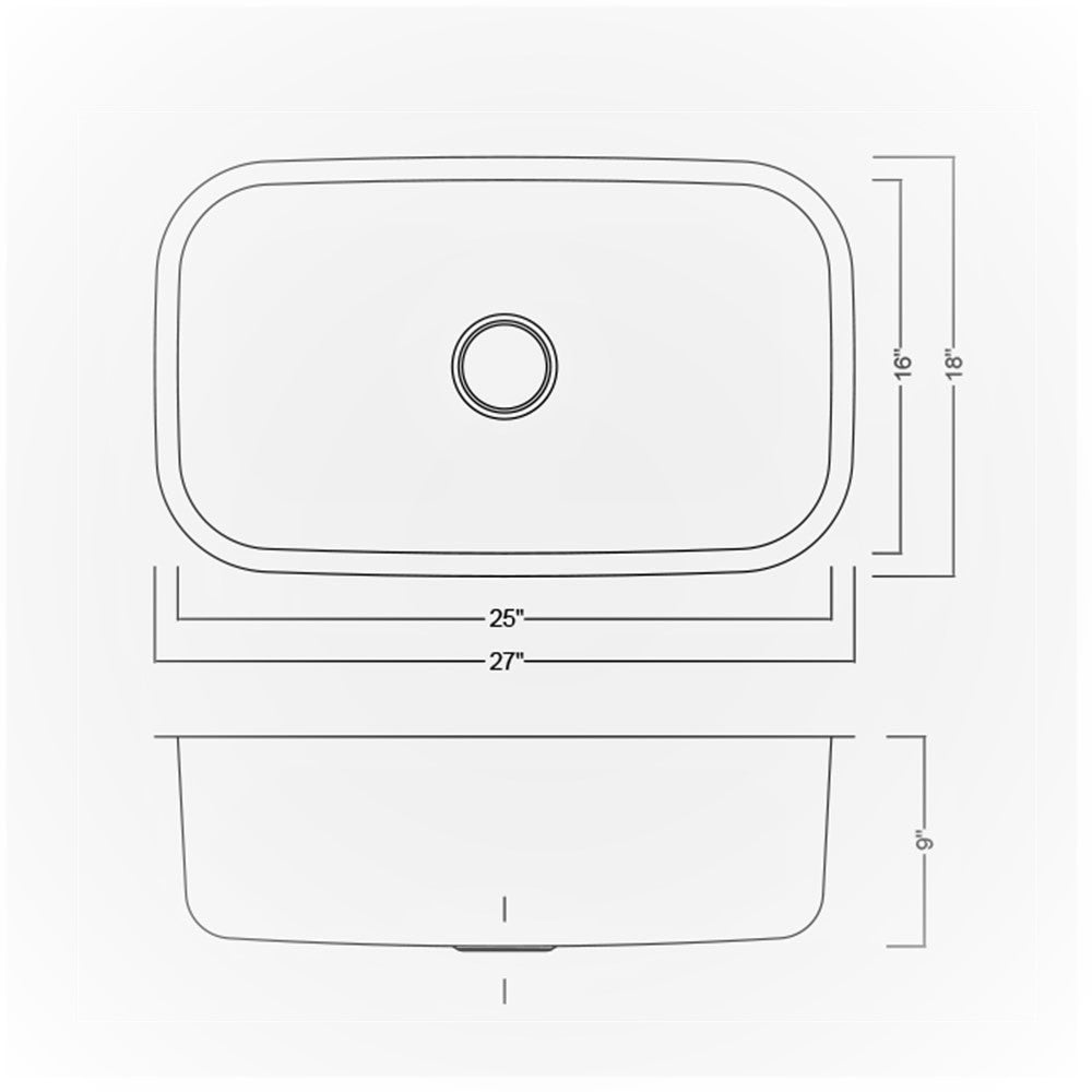 Under Mount Single Bowl Sink 27''x 18''x 9'' KSU27189