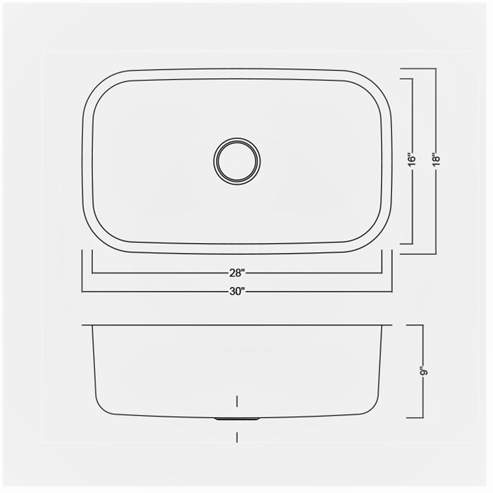 Under Mount Single Bowl Sink 30''x 18''x 9'' KSU30189