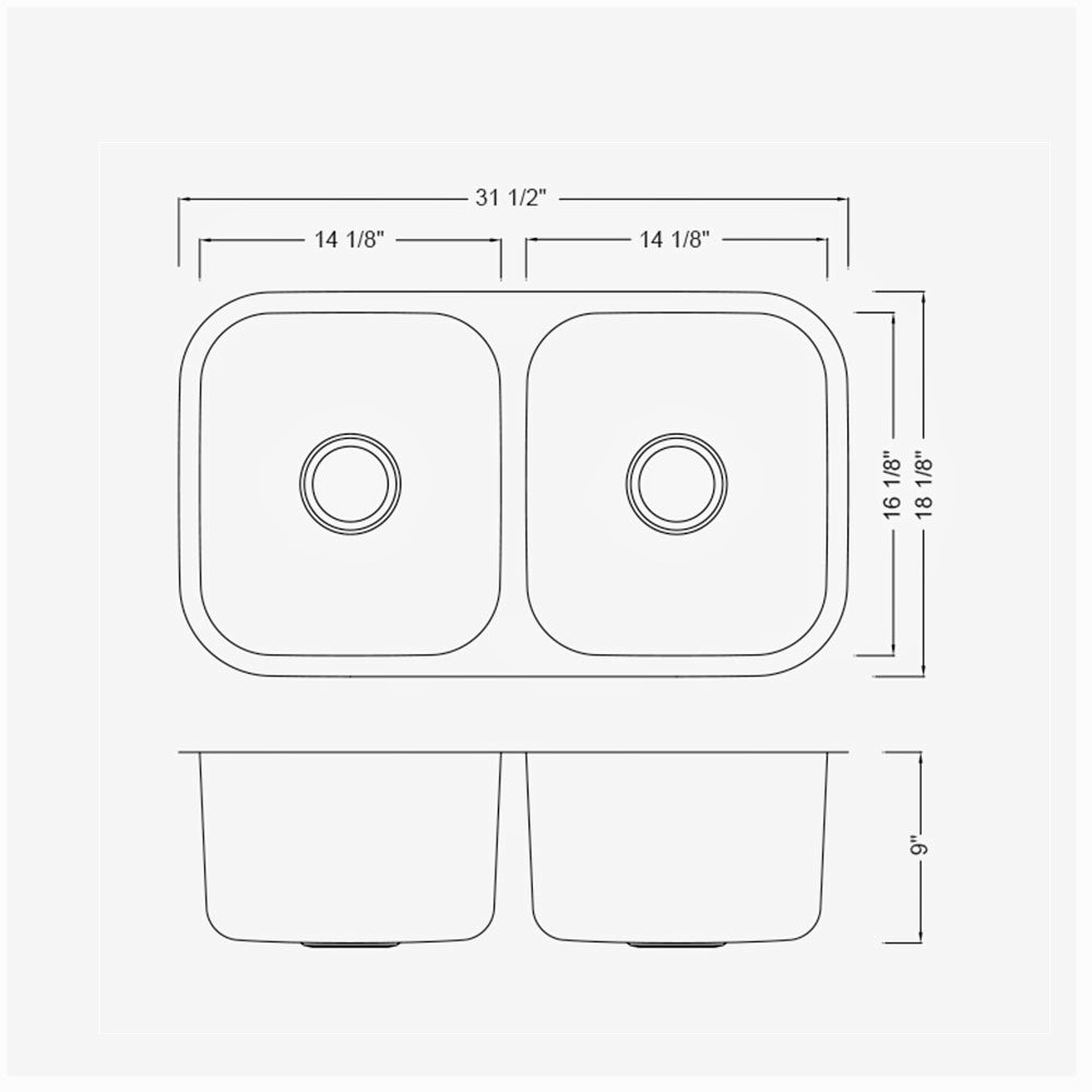 Under Mount Double Bowl Sink 32'' x 18'' x 9'' KSU321899