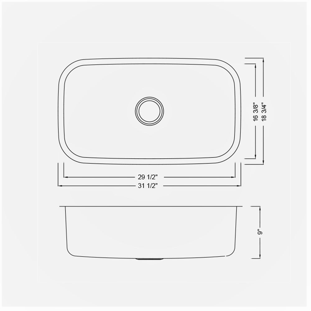 Under Mount Single Bowl Sink 32'' x 19'' x 9'' KSU32199