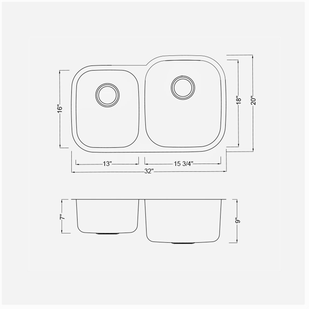 Under Mount Double Bowl Sink 32'' x 20'' x 7'' KSU322079