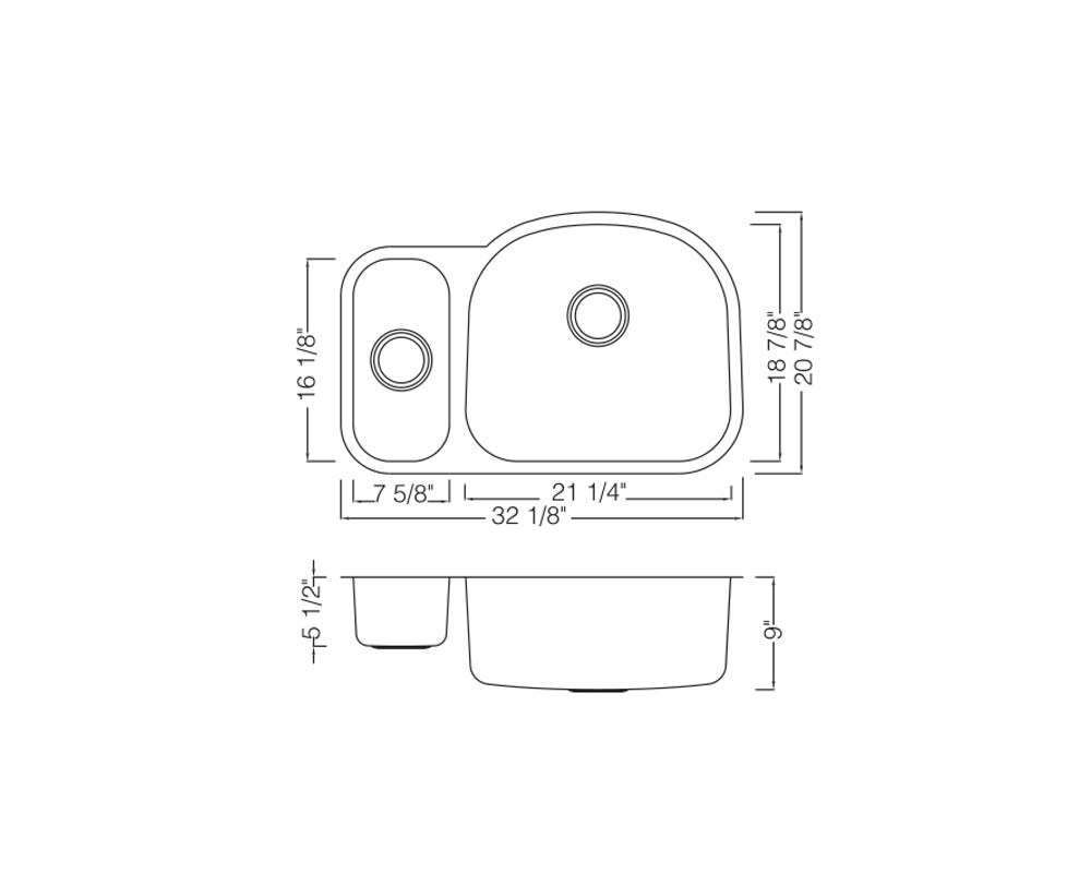 Under-Mount 32'' x 21'' Double Bowl Sink KSU322159