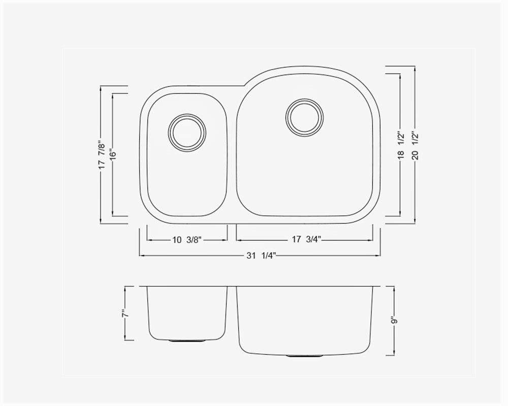 Under-Mount 32''x 21'' Double Bowl Sink  KSU322179