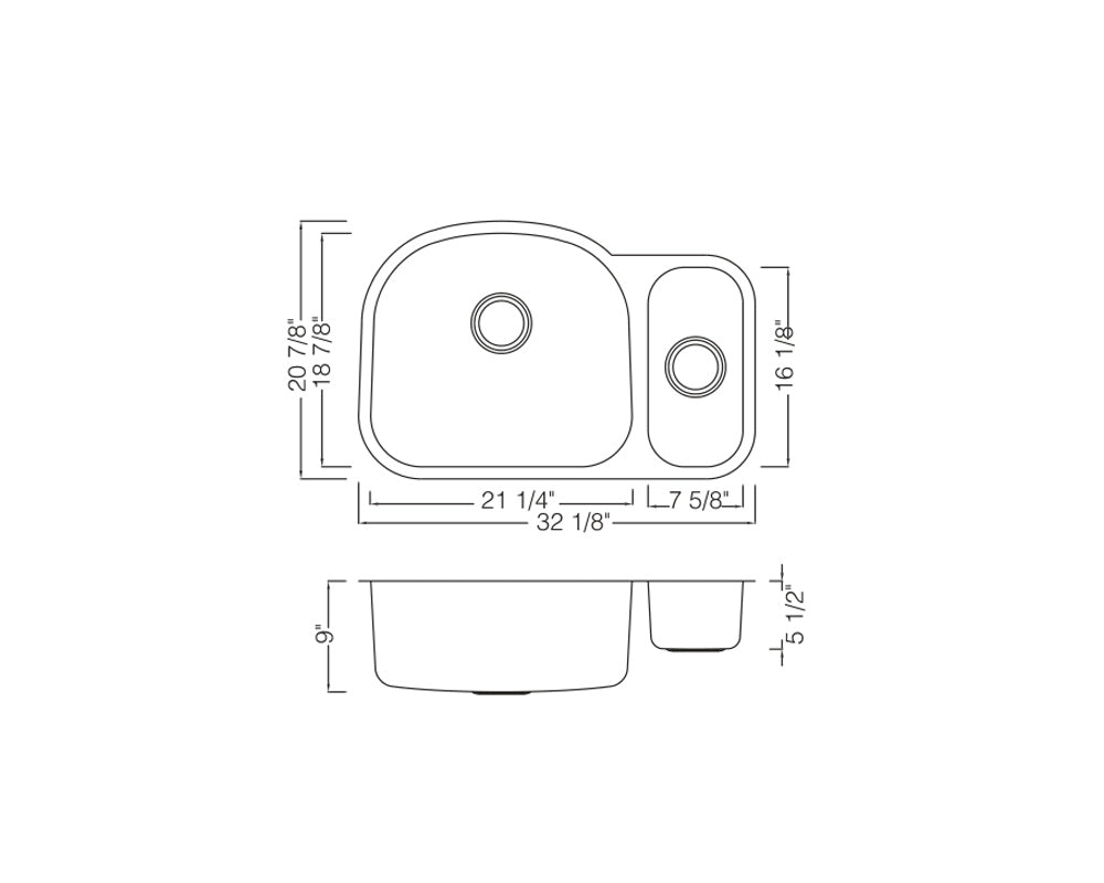 Under-Mount 32'' x 21'' Double Bowl Sink KSU322195