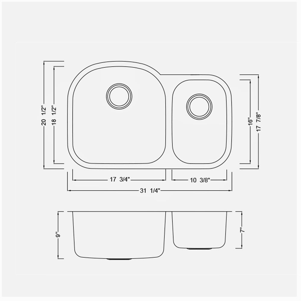 Under-Mount 32'' x 21'' Double Bowl Sink KSU322197T