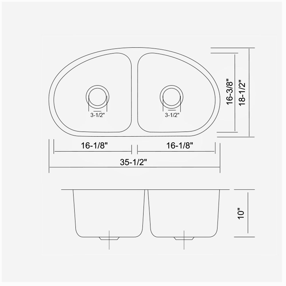 Under Mount Double Bowl Sink 36'' x 19'' x 10'' KSU361910D