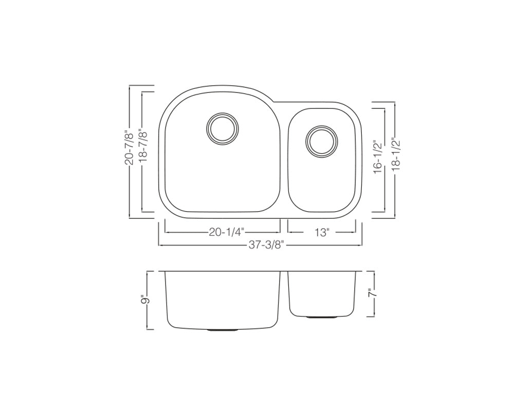 Under Mount Double Bowl Sink 37'' x 21'' x 9'' KSU372197