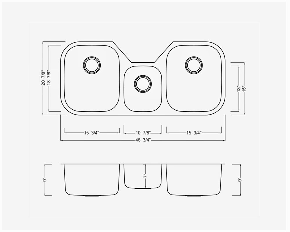 Under Mount Triple Bowl Sink 46'' x 21'' x 9'' KSU4621TR