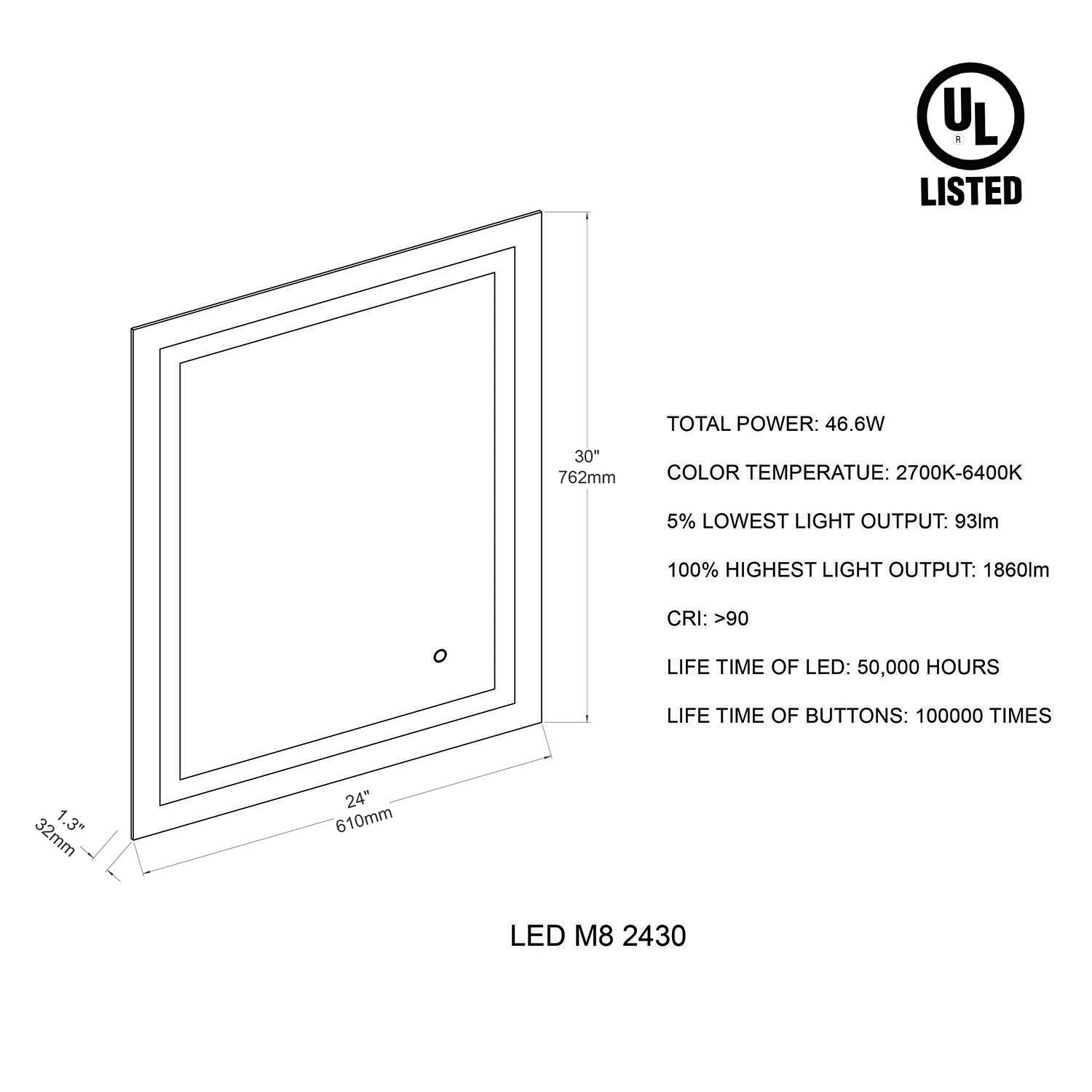 Lyra 24 x 30 Inch LED Mirror