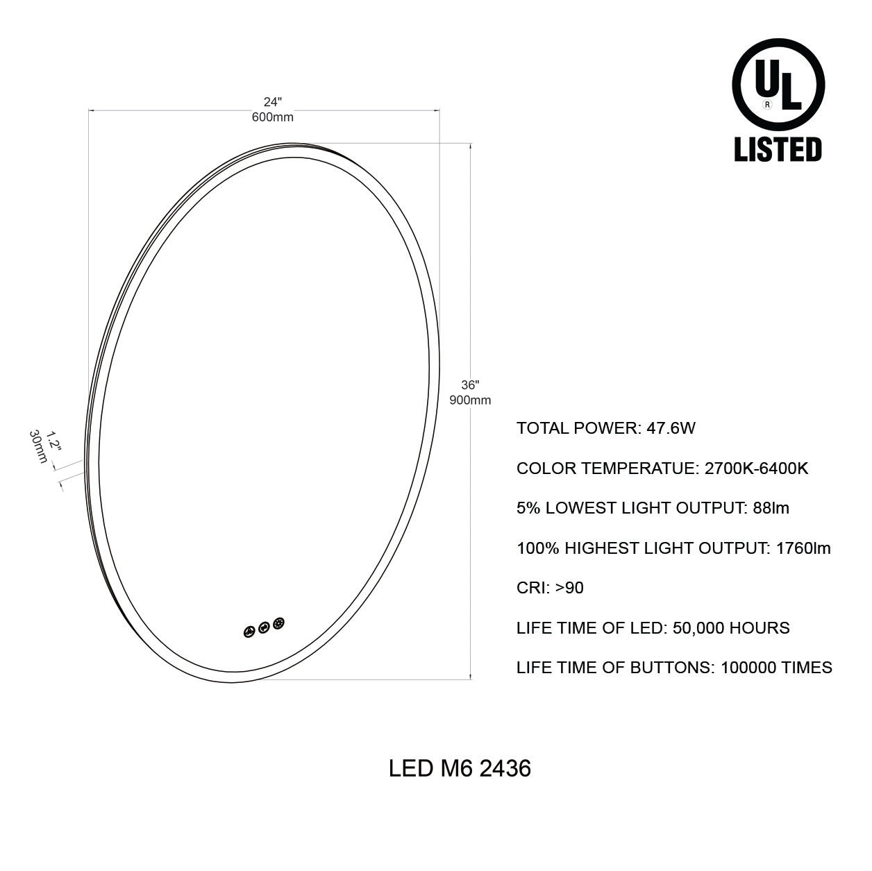 Oval 24 Inch Oval LED Mirror