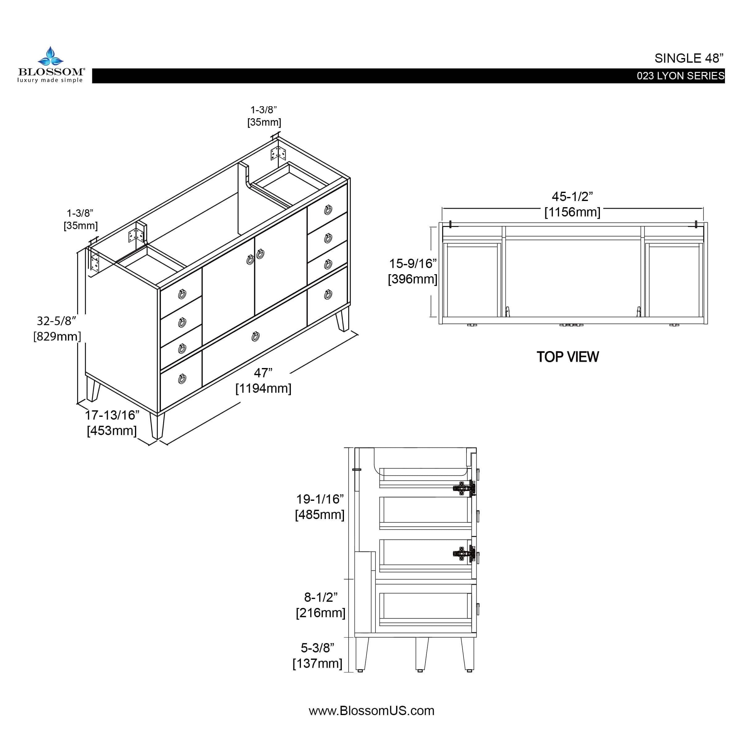 Lyon 48 Inch Vanity – Single Sink - ezkitchenbath