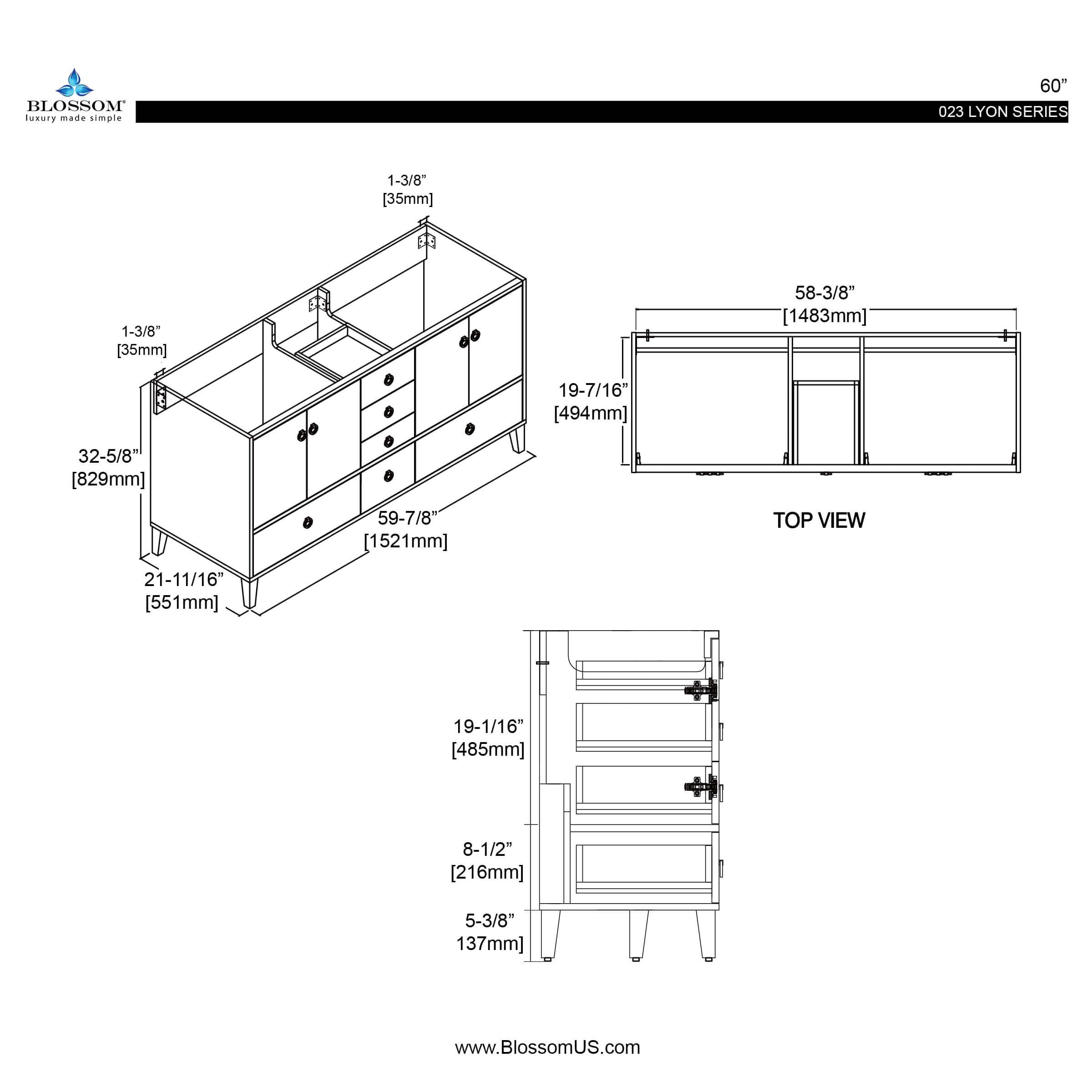 Lyon 60 Inch Vanity - ezkitchenbath