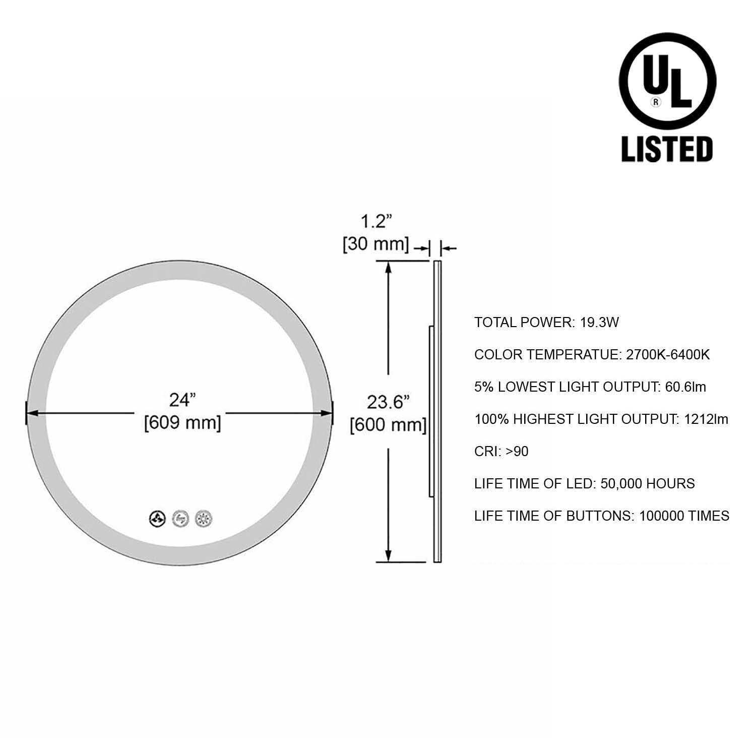 Orion 24″ Round LED Mirror with Frosted Side