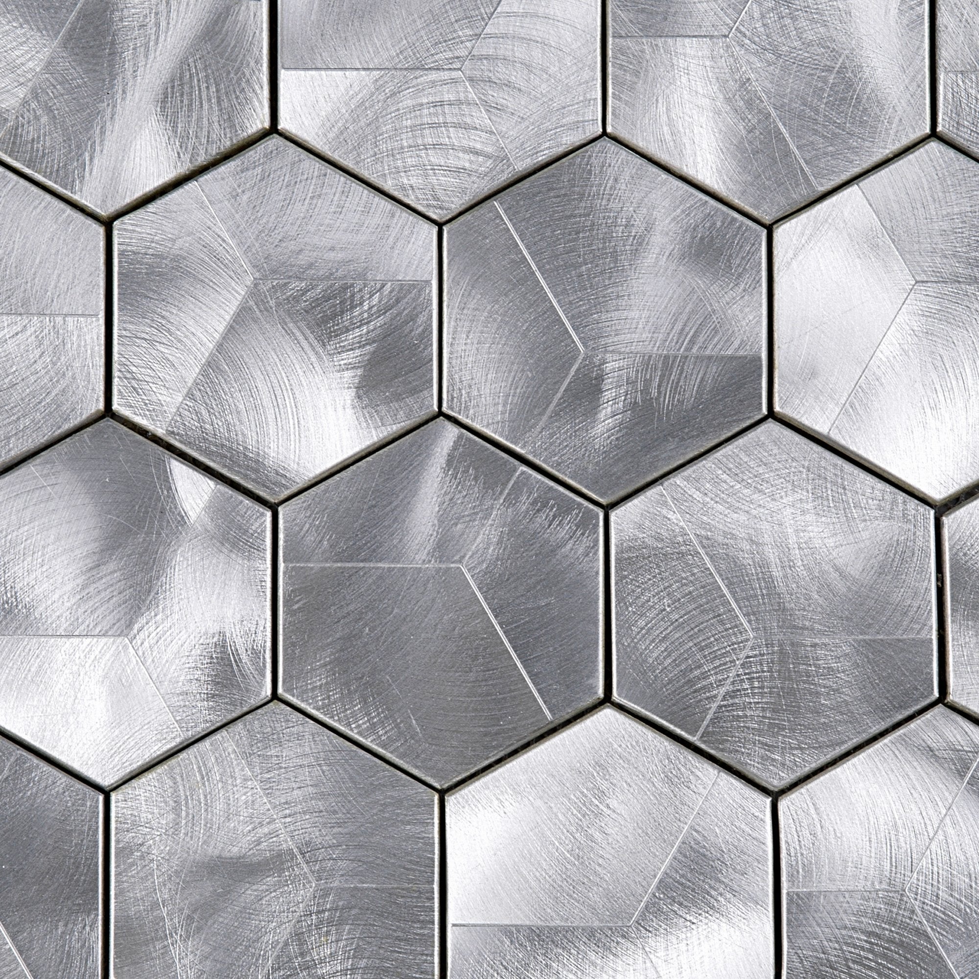 Silver 3x3 Brushed Aluminum Hexagon Metal Mosaic Tile