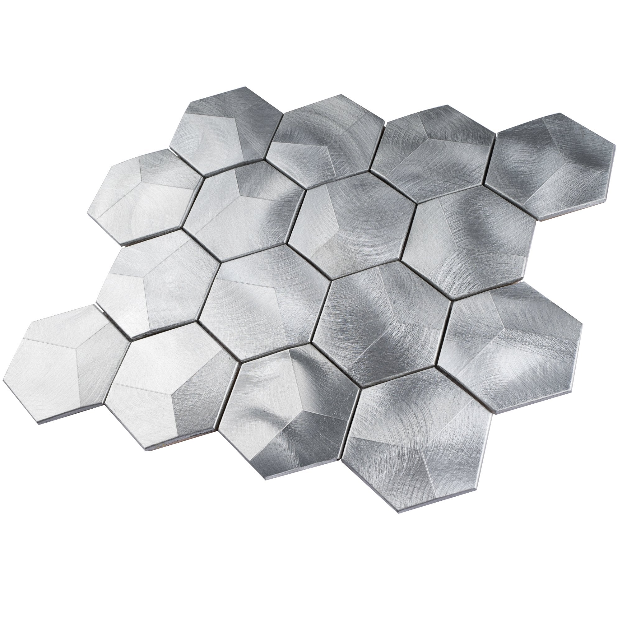 Silver 3x3 Brushed Aluminum Hexagon Metal Mosaic Tile