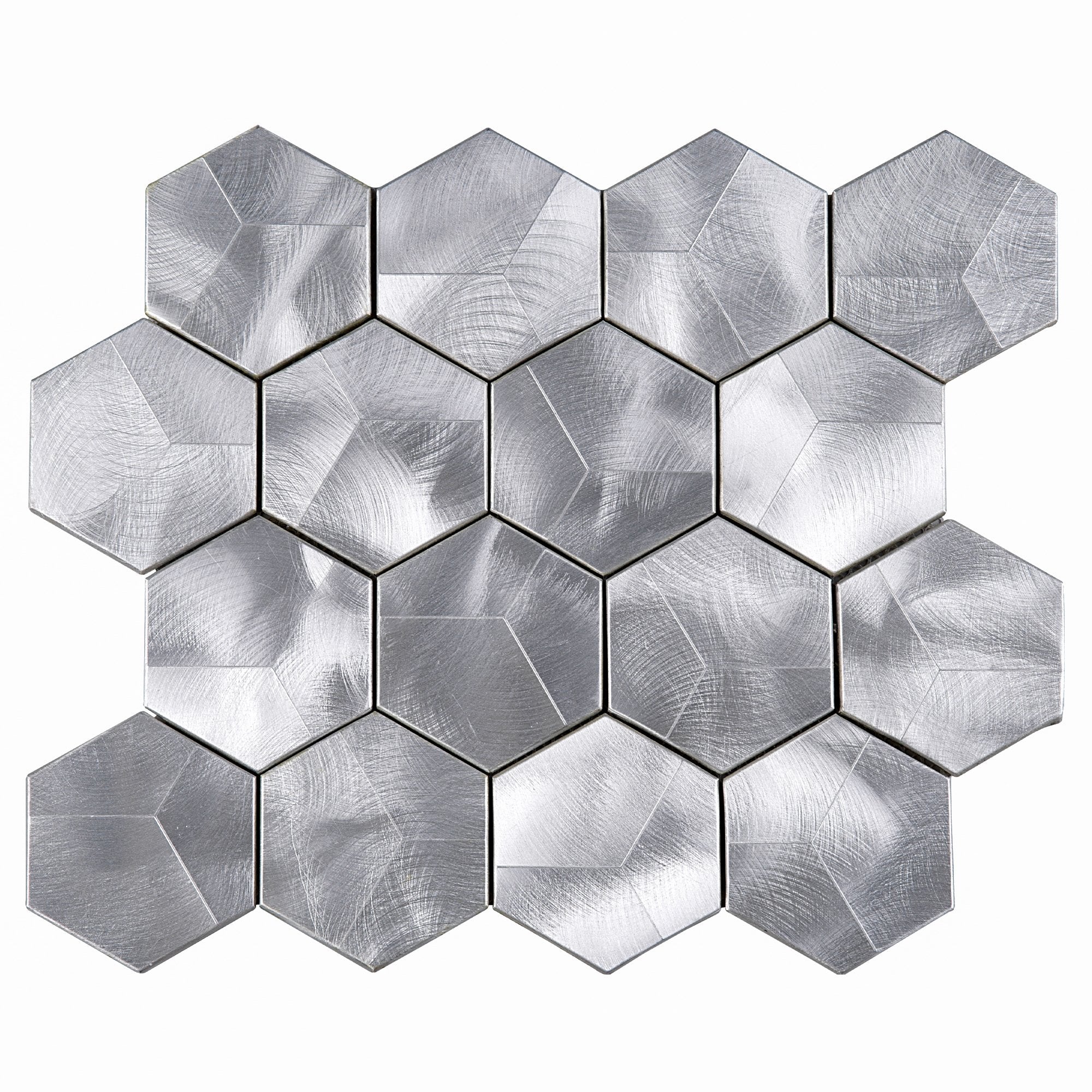 Silver 3x3 Brushed Aluminum Hexagon Metal Mosaic Tile