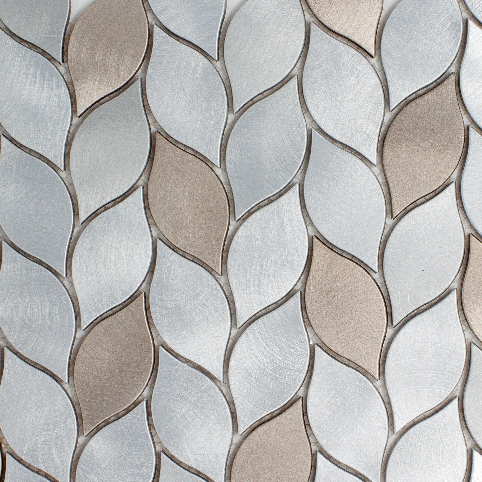 Silver & Bronze 1x3 Brushed Aluminum Leaf Metal Mosaic Tile