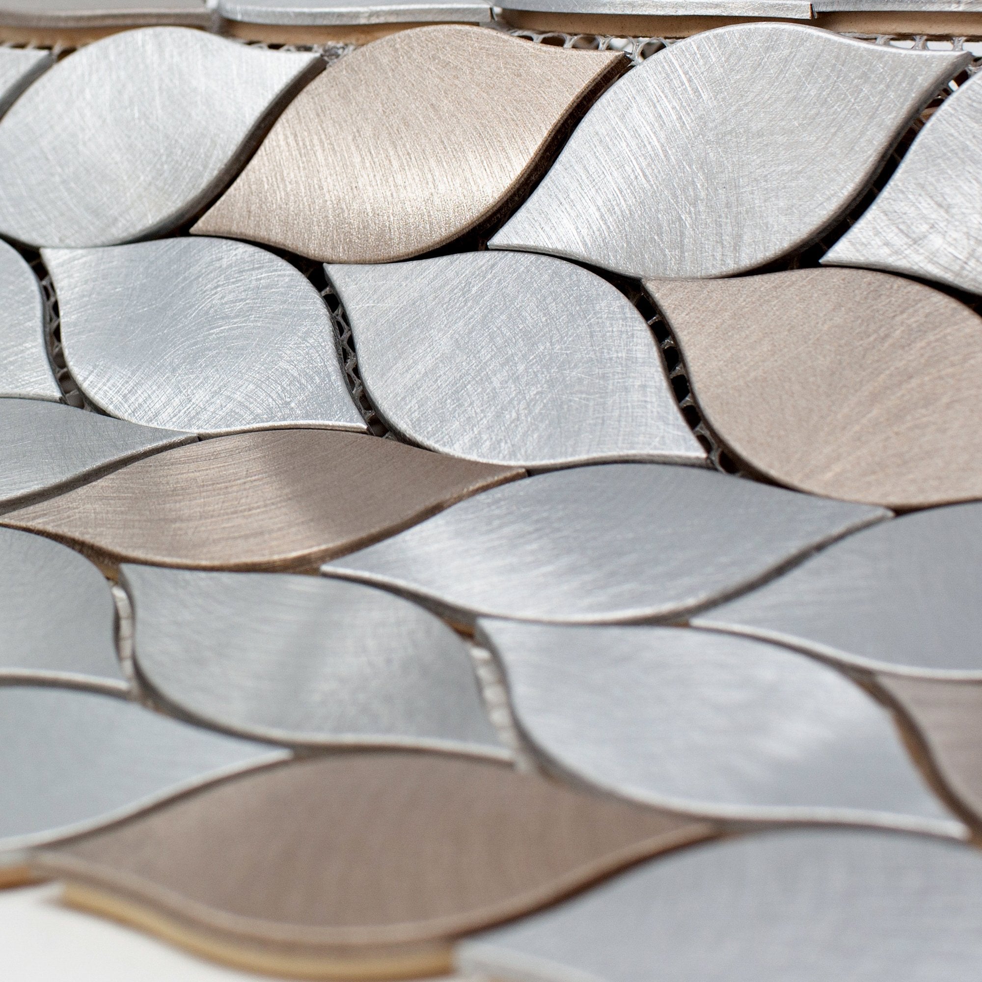 Silver & Bronze 1x3 Brushed Aluminum Leaf Metal Mosaic Tile