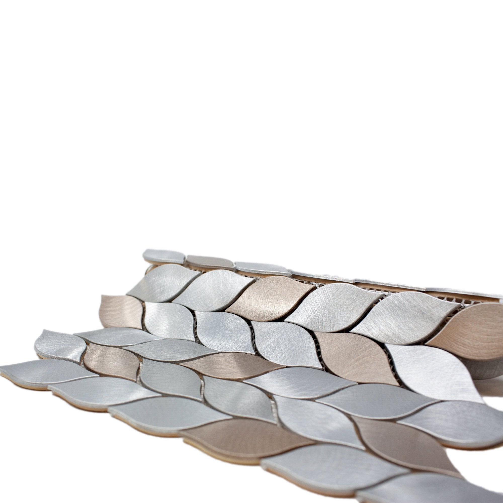 Silver & Bronze 1x3 Brushed Aluminum Leaf Metal Mosaic Tile