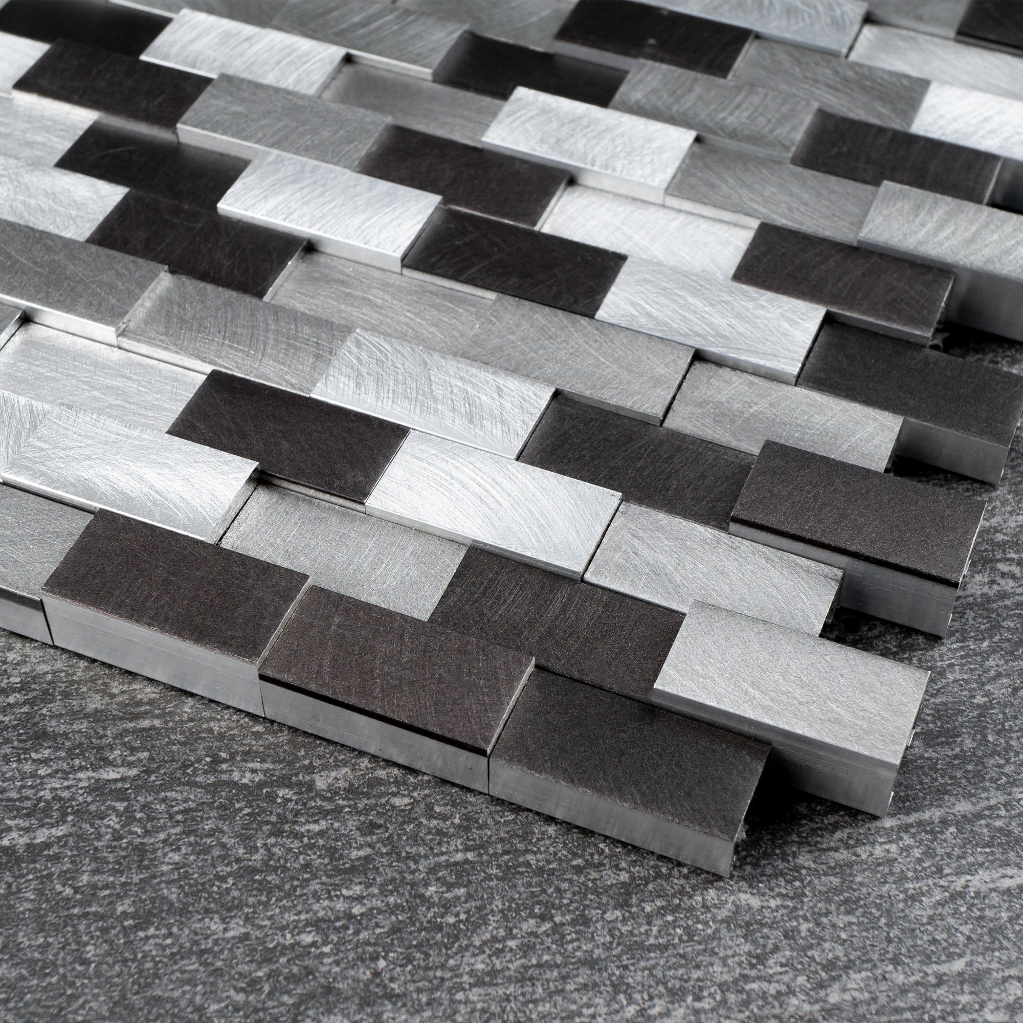 Silver & Grey Aluminum 3D Linear Strips Metal Mosaic Tile