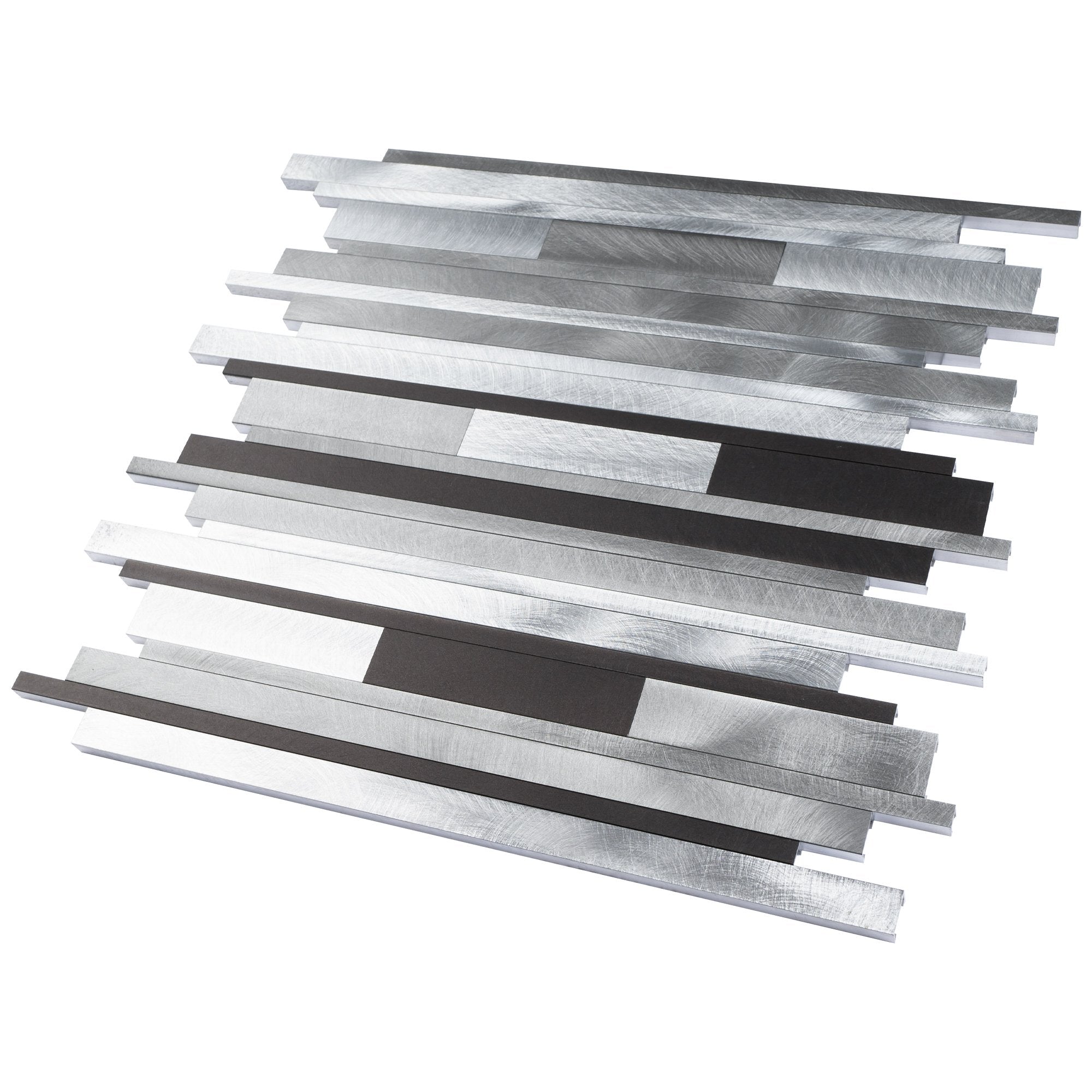 Silver & Grey Aluminum Random Linear Strips Metal Mosaic Tile