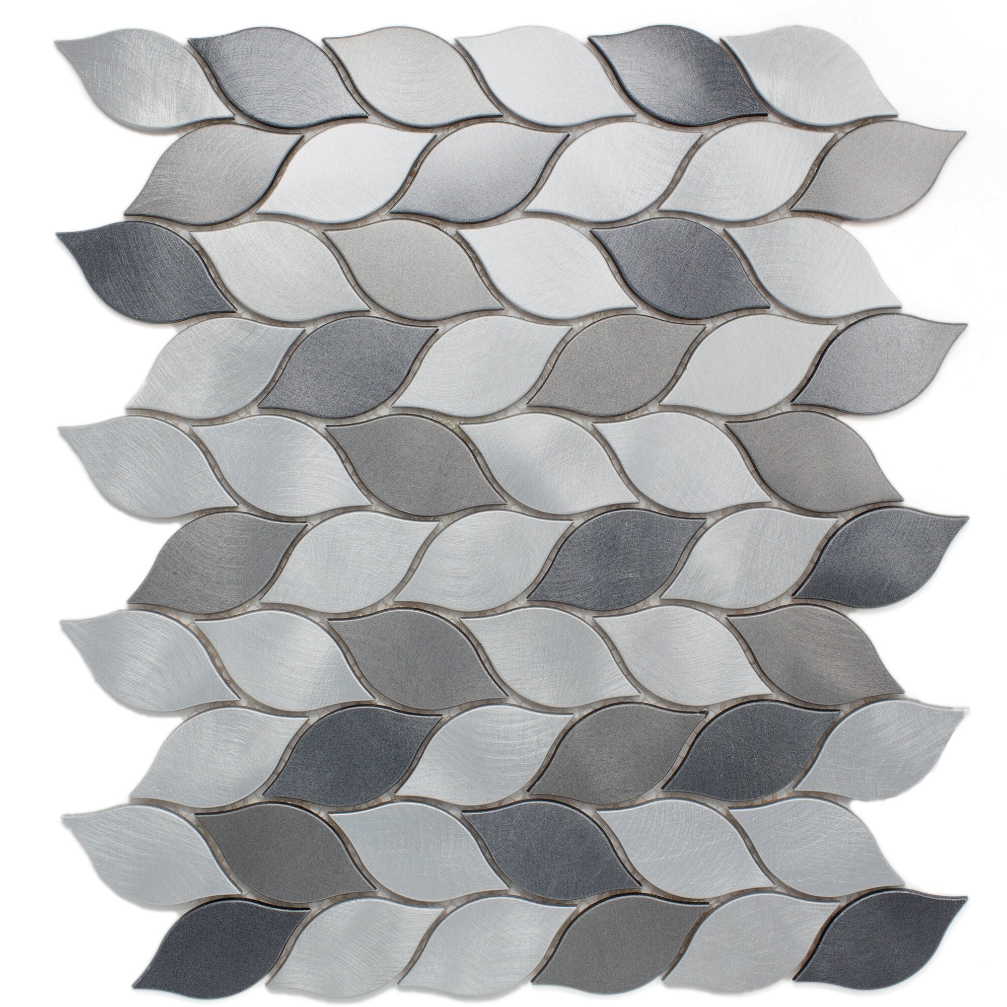 Silver & Grey 1x3 Brushed Aluminum Leaf Metal Mosaic Tile