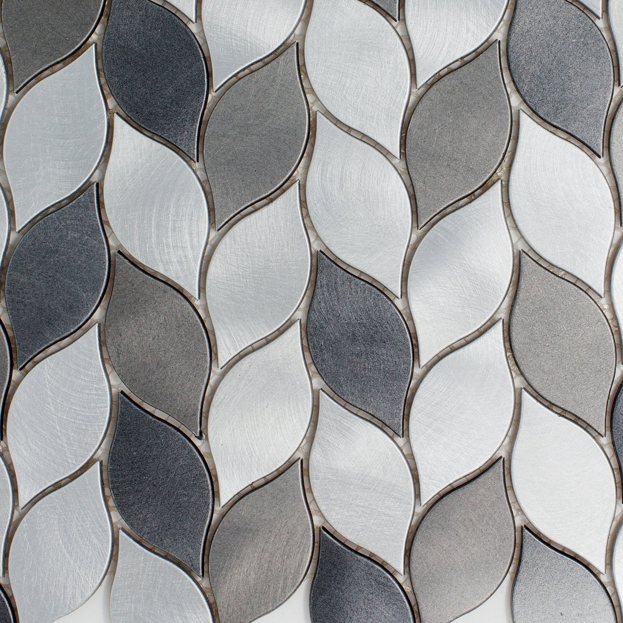 Silver & Grey 1x3 Brushed Aluminum Leaf Metal Mosaic Tile