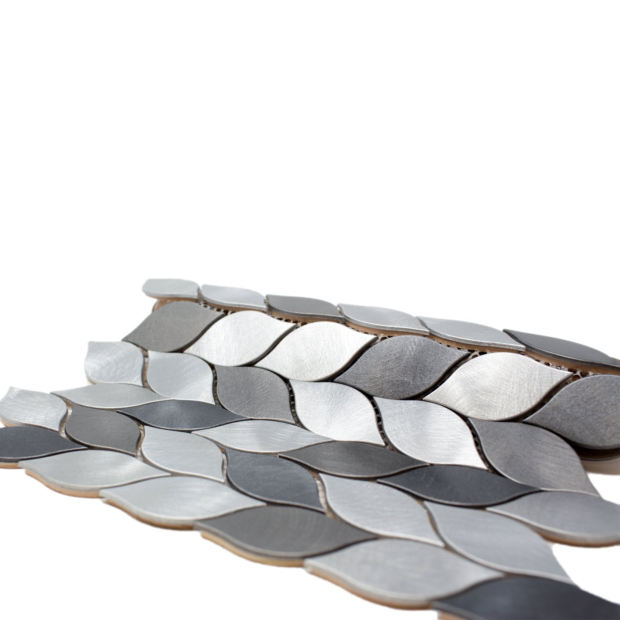 Silver & Grey 1x3 Brushed Aluminum Leaf Metal Mosaic Tile