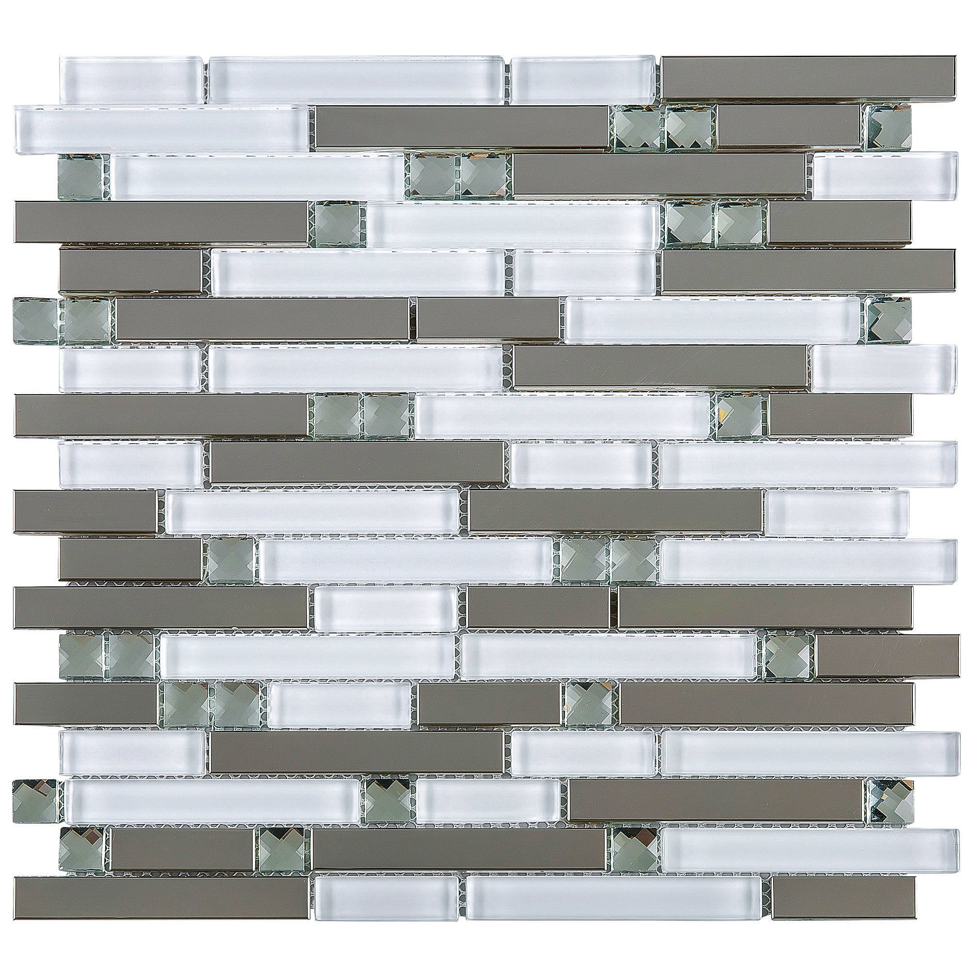 Stainless Steel and Crackle Design White Glass Diamond Mosaic Tile