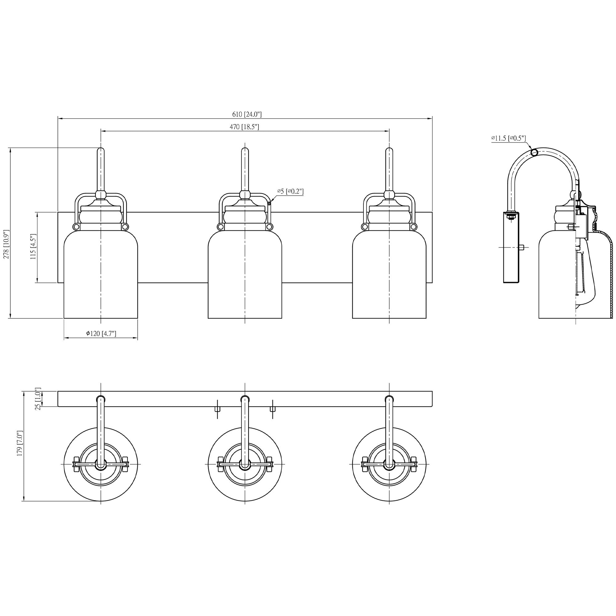 24Inch 3-Light Dimmable LED Vanity Light WL0004